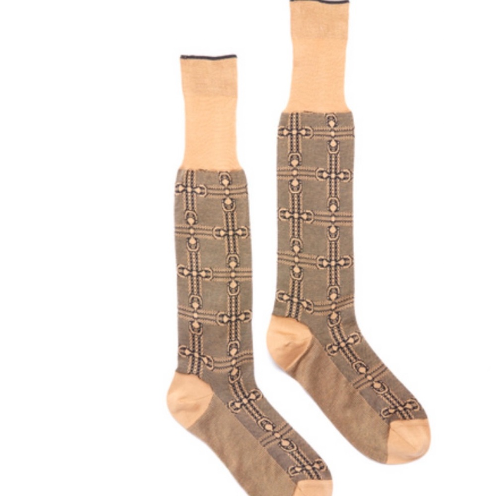 Gucci Tan and Brown Patterned Dress Socks